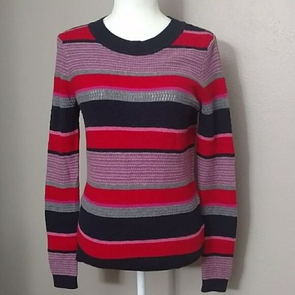 Tommy Hilfiger Sweater Red Navy Striped Knit Sweater - S - Picture 2 of 8